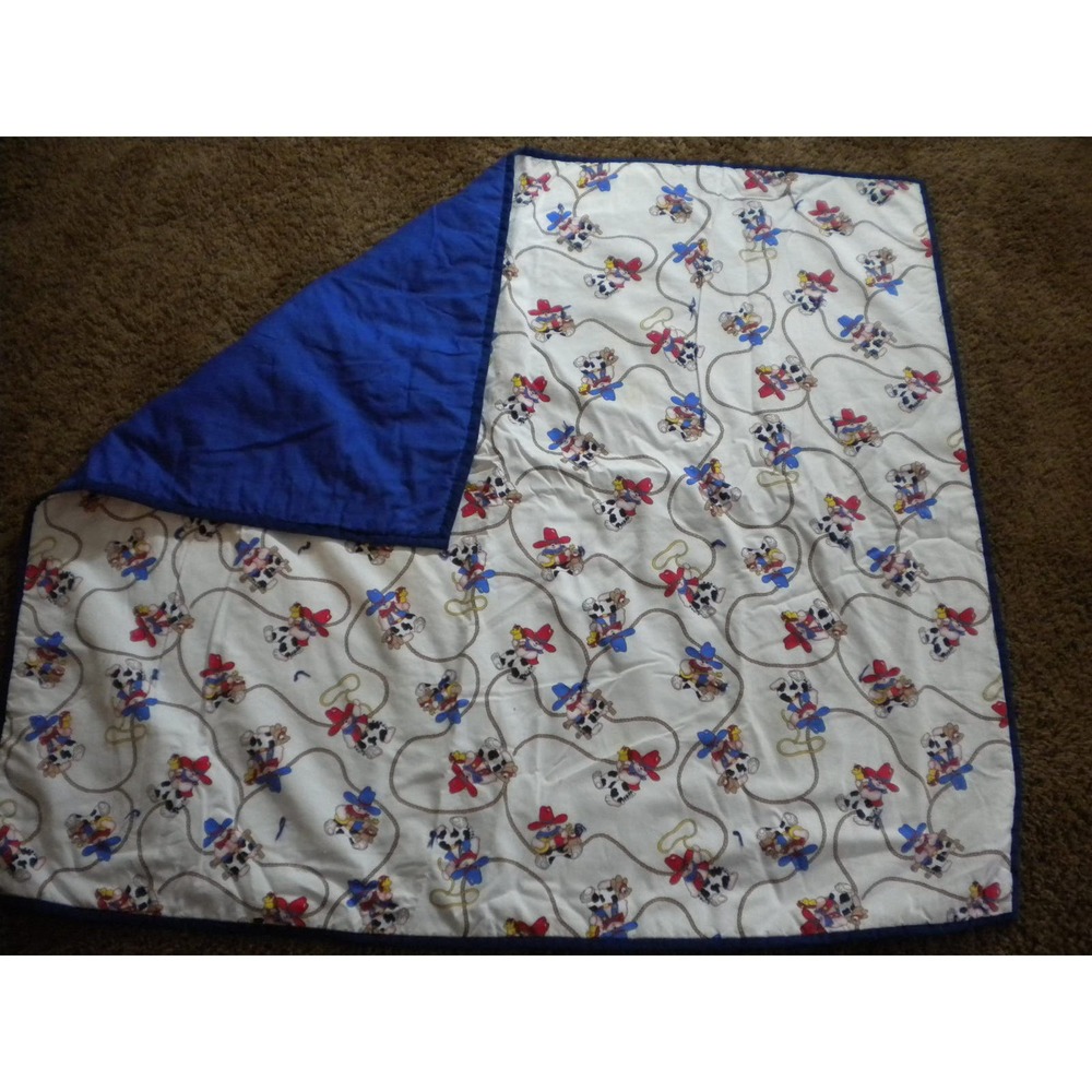 Vtg Cowboy Cowgirl Baby Toddler Blanket Lasso Bunny Rabbit Bear Handmade (hb
